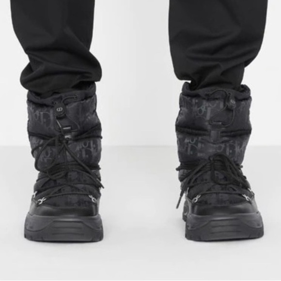 Christian Dior Snow Boots Oblique Black Logo Winter Ski Lace Up Monogram Logo - Picture 3 of 14